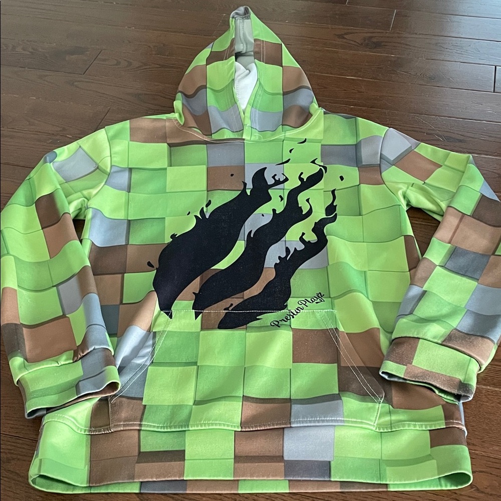 Pixel Pattern Green Hoodie for Kids